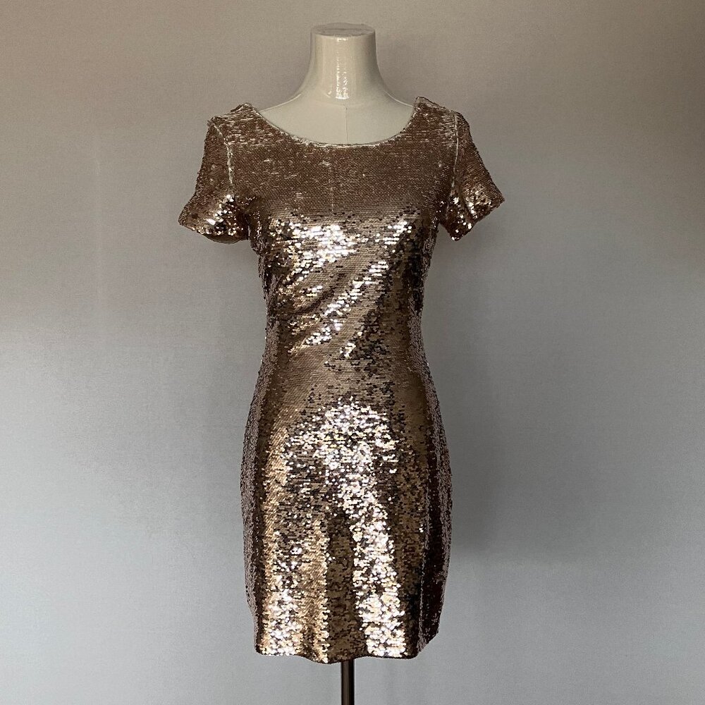 Gold Sequin NYE Holiday Cocktail Dress S Small